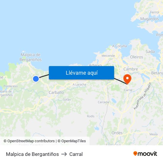 Malpica de Bergantiños to Carral map