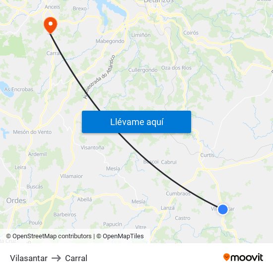 Vilasantar to Carral map