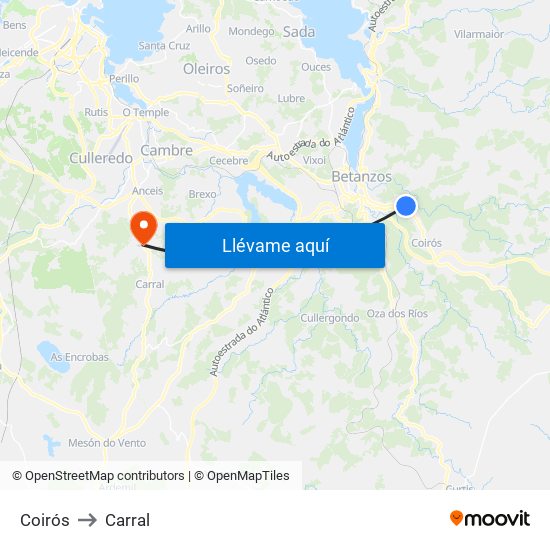 Coirós to Carral map