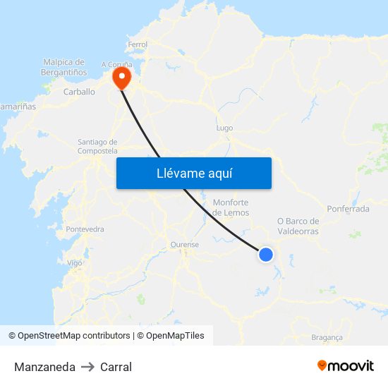 Manzaneda to Carral map