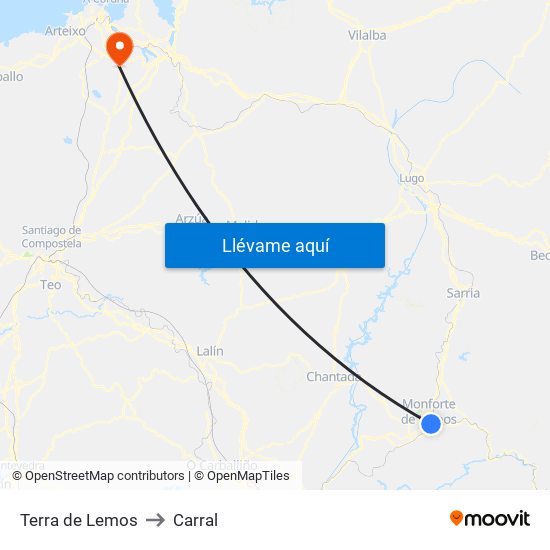Terra de Lemos to Carral map