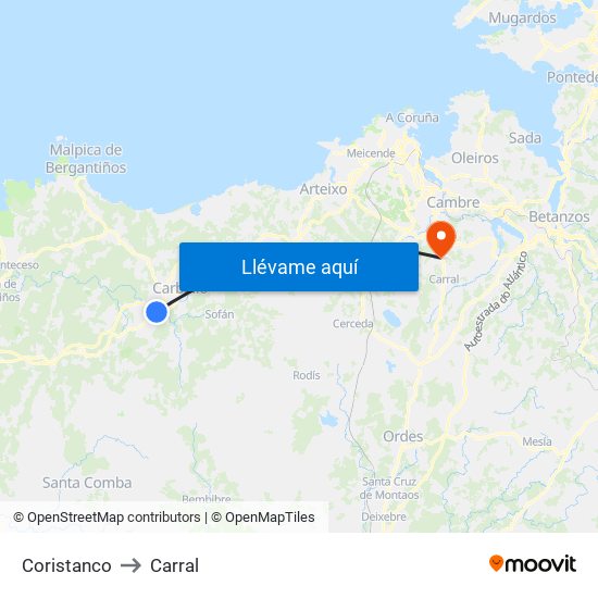 Coristanco to Carral map
