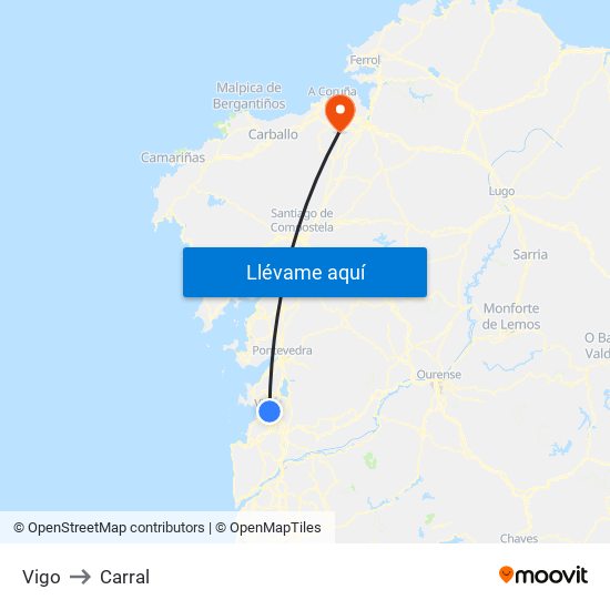Vigo to Carral map