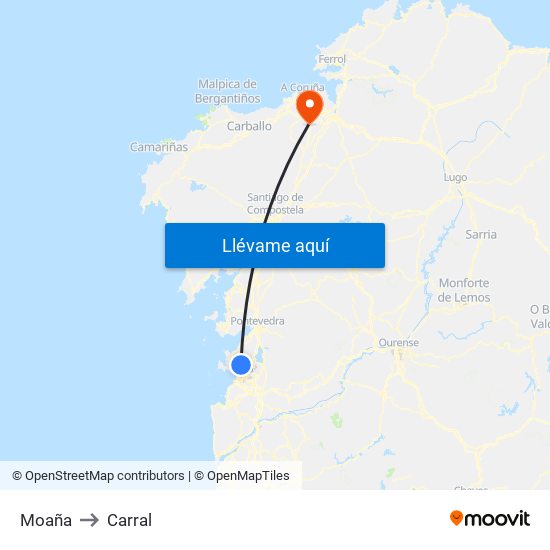 Moaña to Carral map