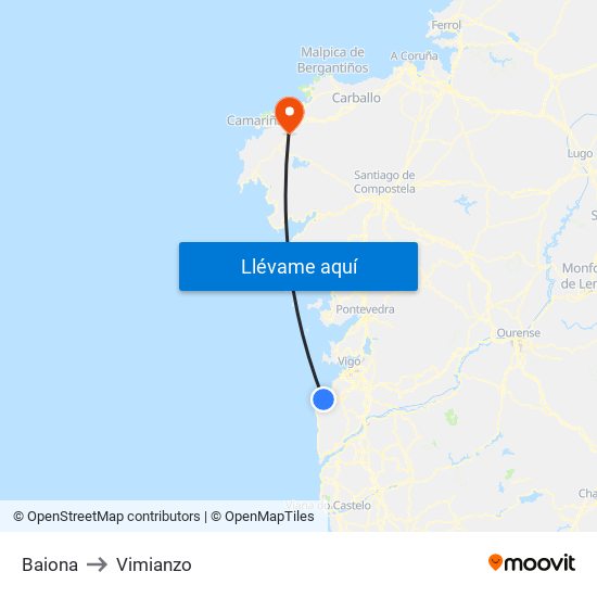 Baiona to Vimianzo map