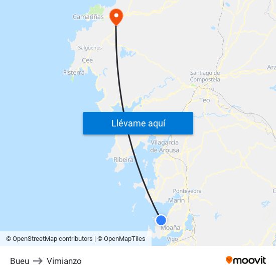 Bueu to Vimianzo map
