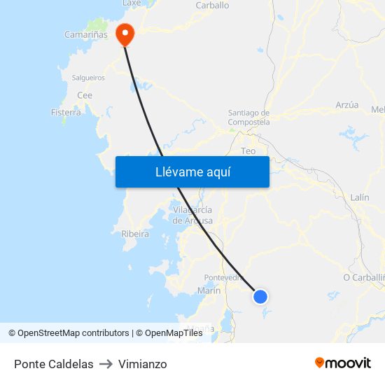 Ponte Caldelas to Vimianzo map