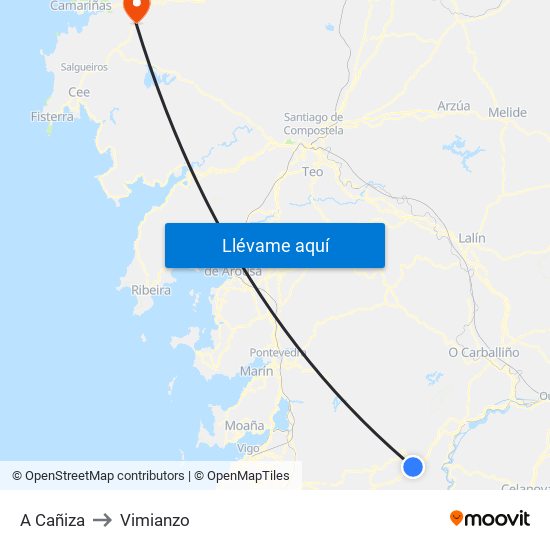 A Cañiza to Vimianzo map