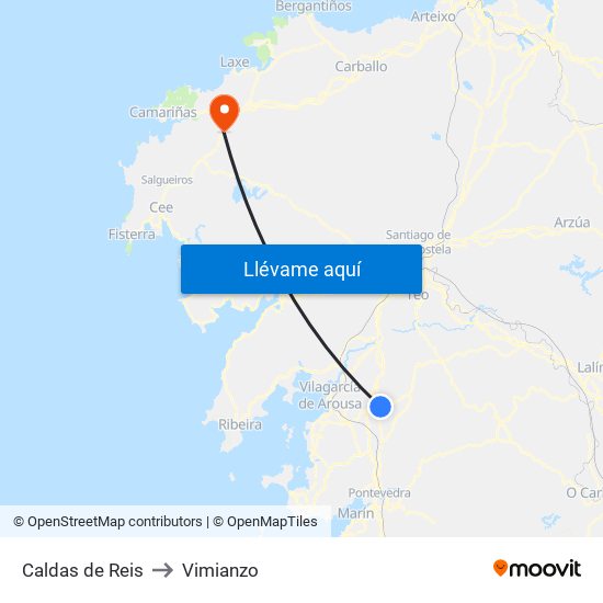Caldas de Reis to Vimianzo map