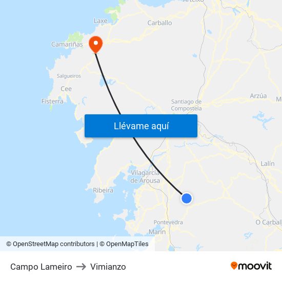 Campo Lameiro to Vimianzo map