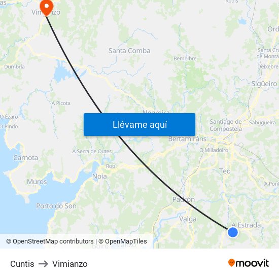 Cuntis to Vimianzo map