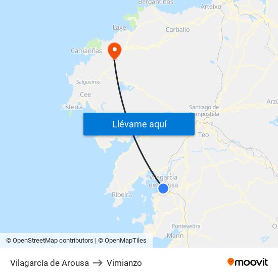 Vilagarcía de Arousa to Vimianzo map