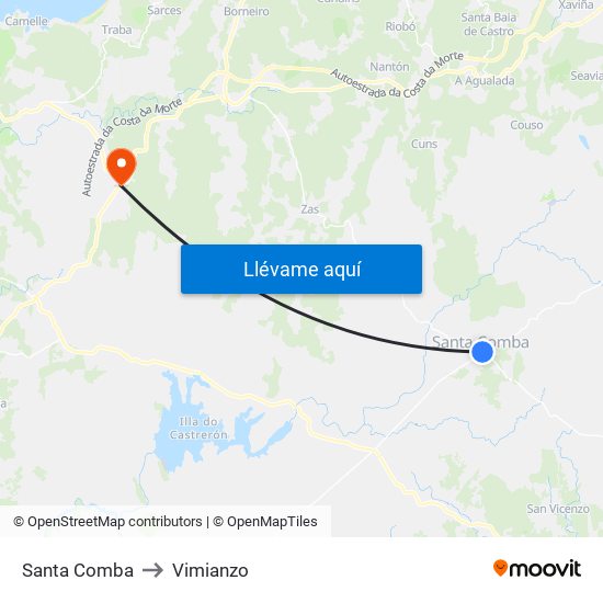 Santa Comba to Vimianzo map