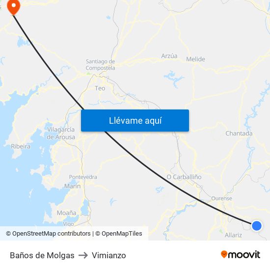 Baños de Molgas to Vimianzo map
