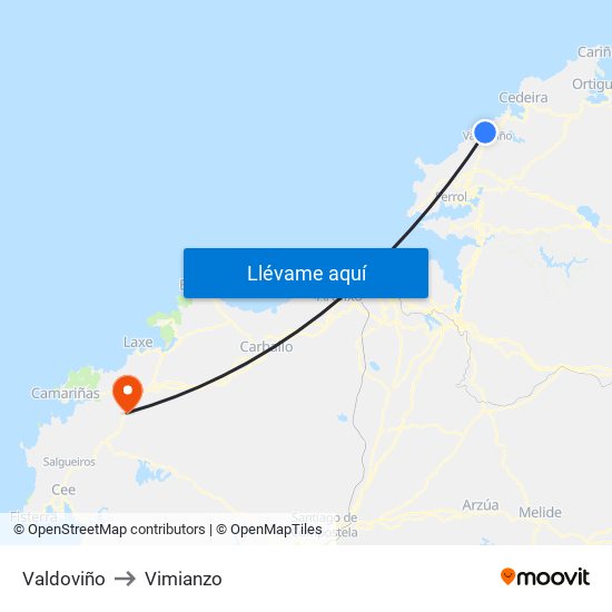 Valdoviño to Vimianzo map