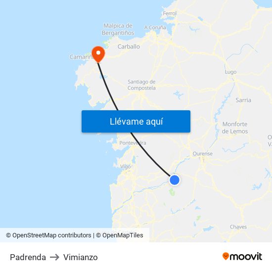 Padrenda to Vimianzo map