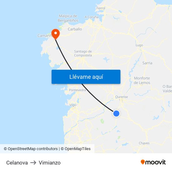 Celanova to Vimianzo map