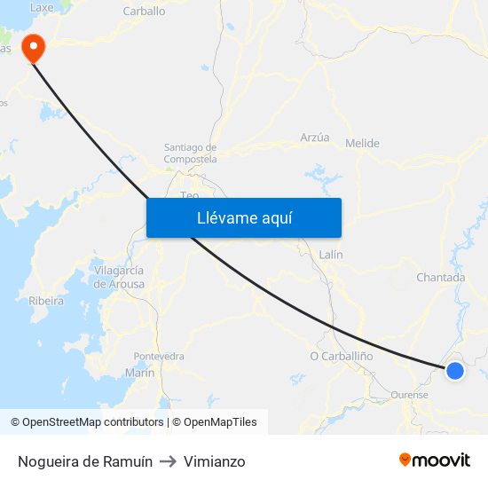 Nogueira de Ramuín to Vimianzo map