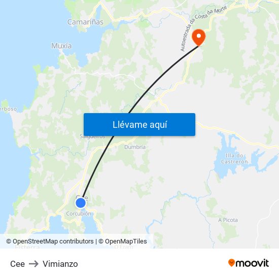 Cee to Vimianzo map