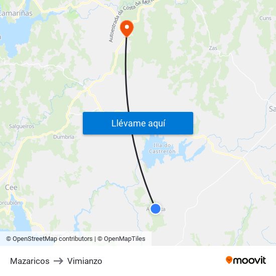 Mazaricos to Vimianzo map