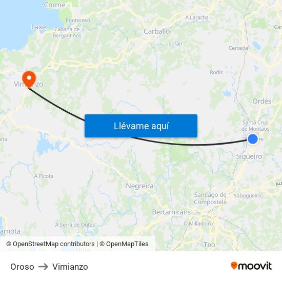 Oroso to Vimianzo map