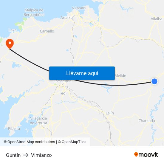 Guntín to Vimianzo map