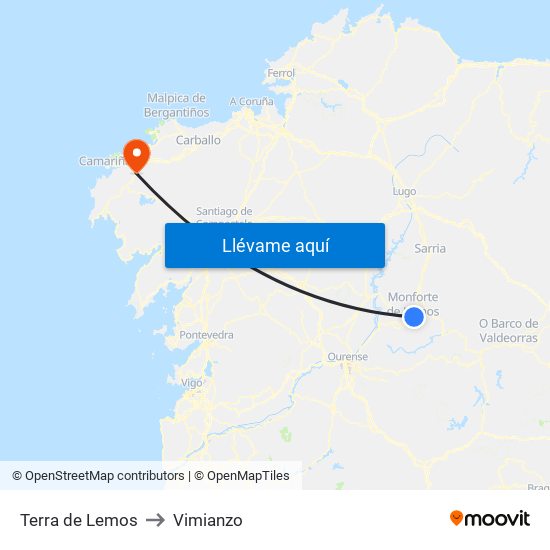 Terra de Lemos to Vimianzo map