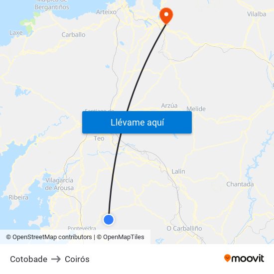 Cotobade to Coirós map