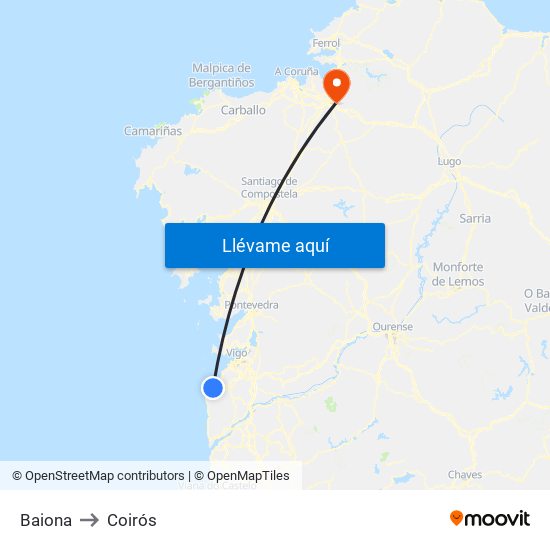 Baiona to Coirós map