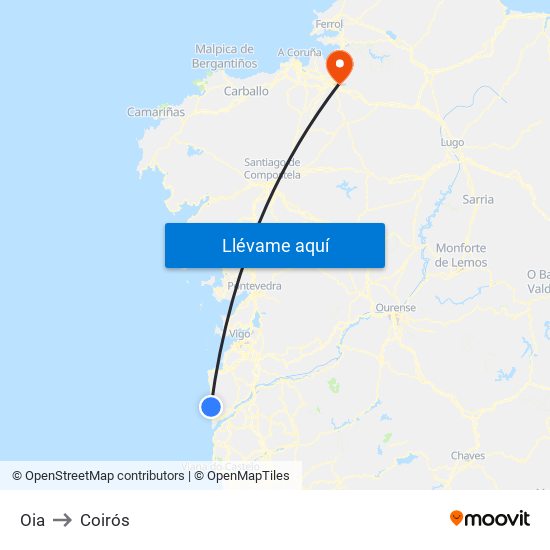 Oia to Coirós map