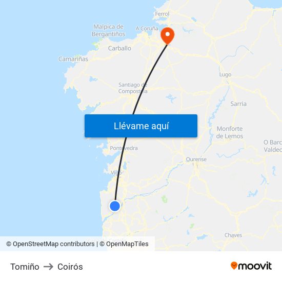 Tomiño to Coirós map