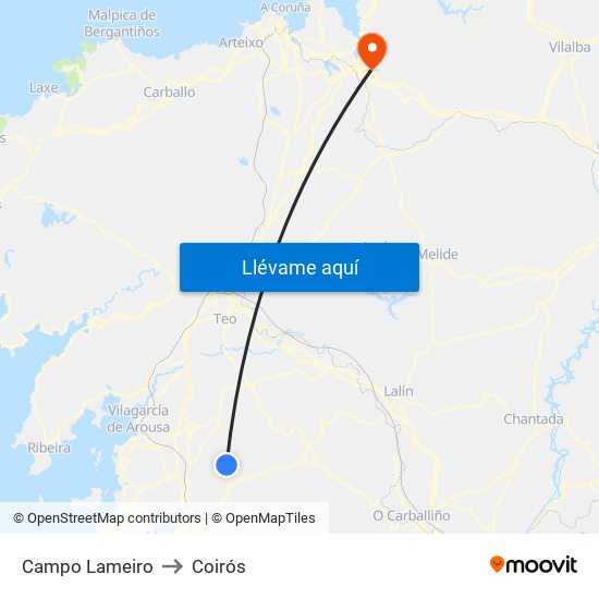 Campo Lameiro to Coirós map