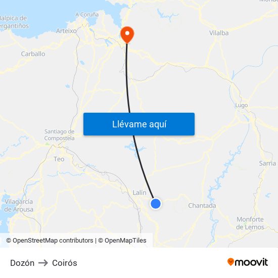 Dozón to Coirós map