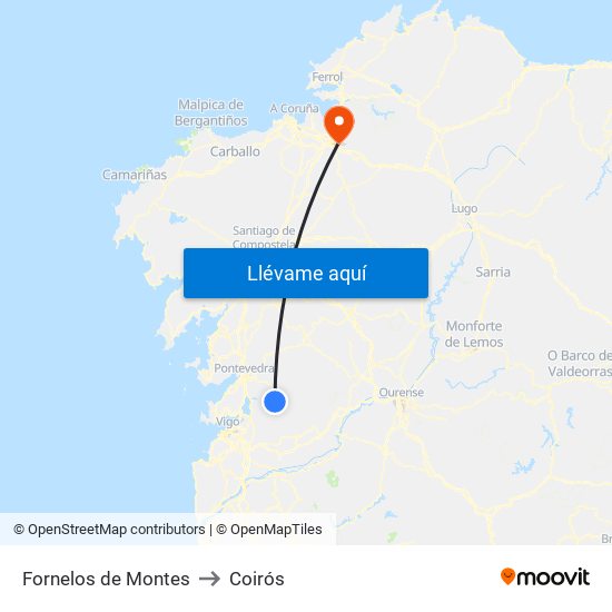 Fornelos de Montes to Coirós map