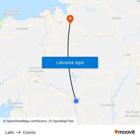 Lalín to Coirós map