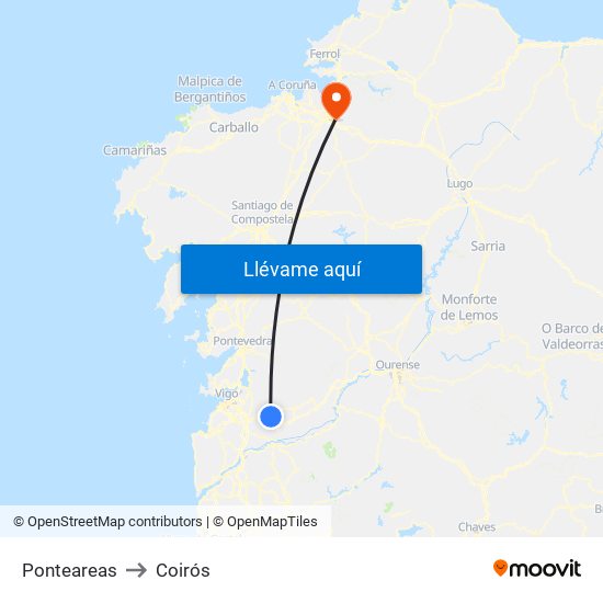 Ponteareas to Coirós map