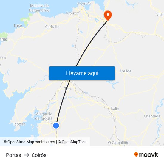 Portas to Coirós map