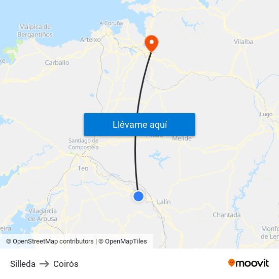 Silleda to Coirós map