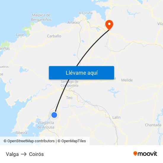 Valga to Coirós map