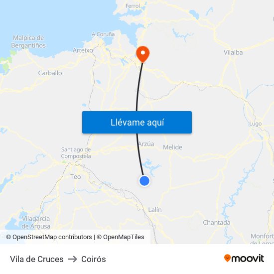 Vila de Cruces to Coirós map
