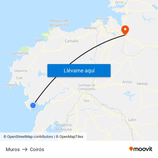 Muros to Coirós map