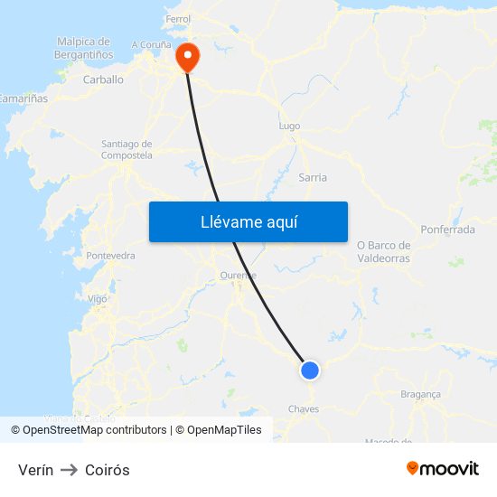 Verín to Coirós map