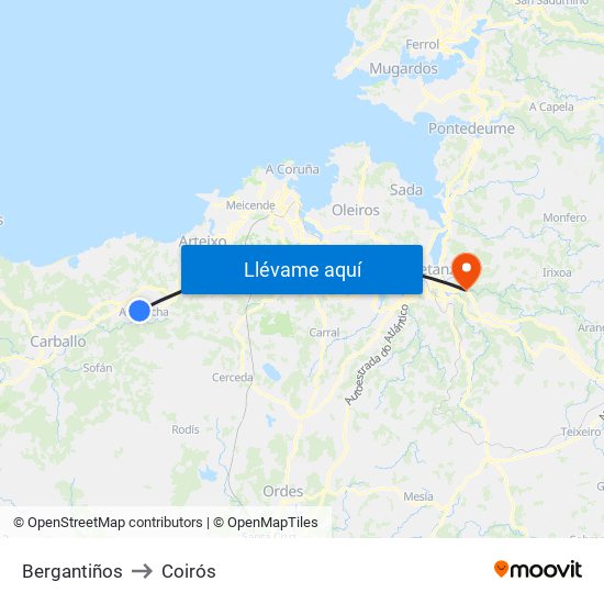 Bergantiños to Coirós map