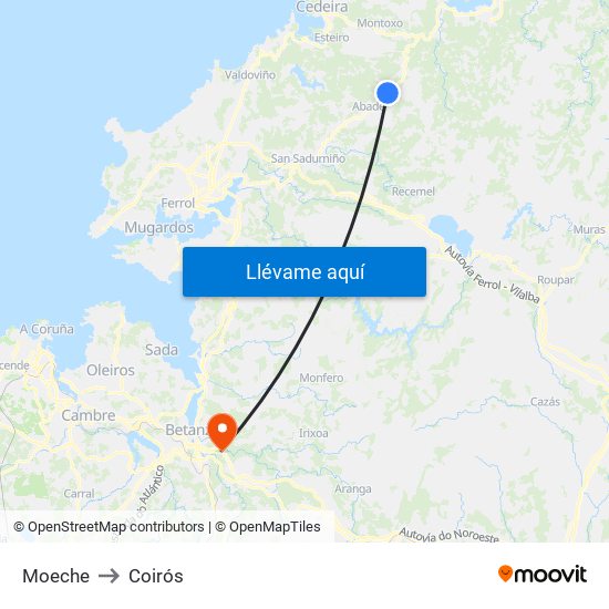 Moeche to Coirós map