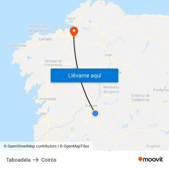 Taboadela to Coirós map