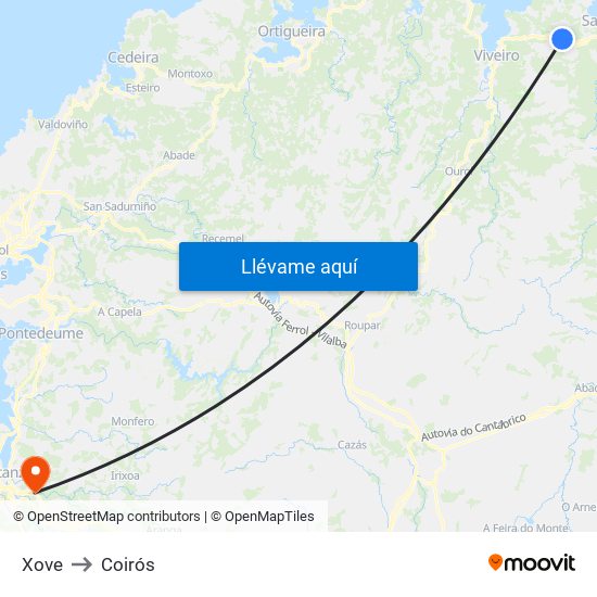 Xove to Coirós map