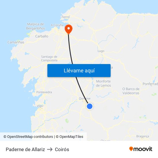 Paderne de Allariz to Coirós map