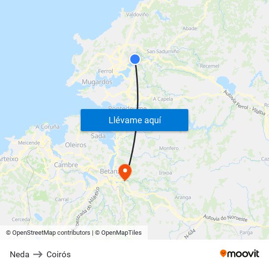 Neda to Coirós map