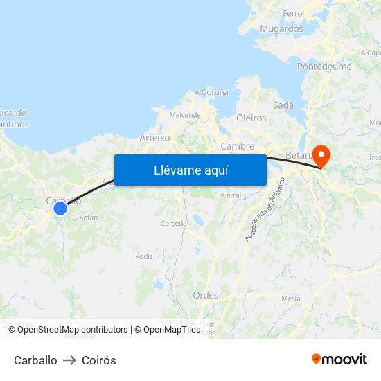 Carballo to Coirós map