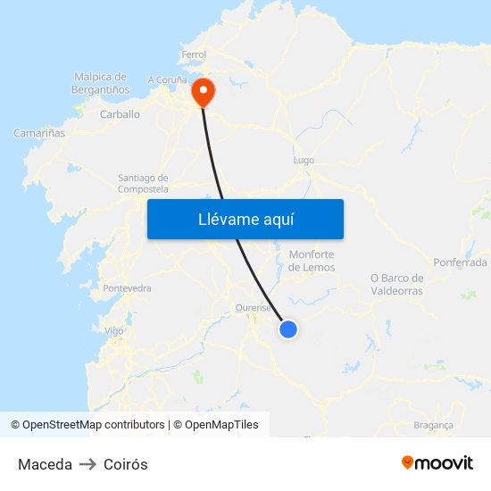 Maceda to Coirós map